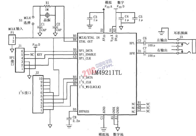 lm4921双声道耳机放大器电路原理图