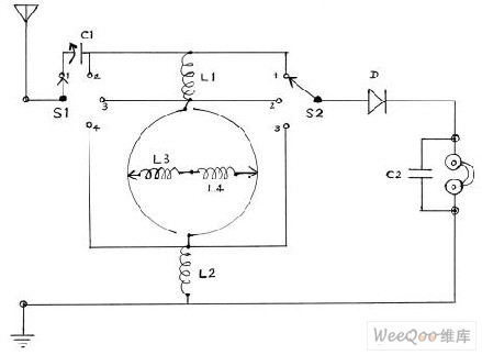 电感调谐式矿石收音机电路图