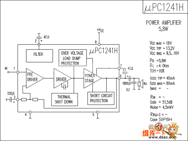 型号为upc1241h的功放电路图