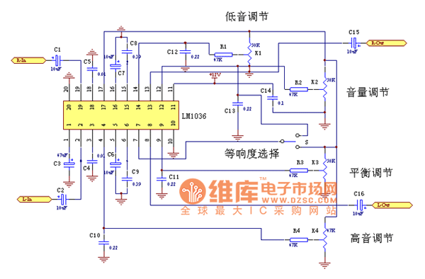 用lm1036制作的音调电路图