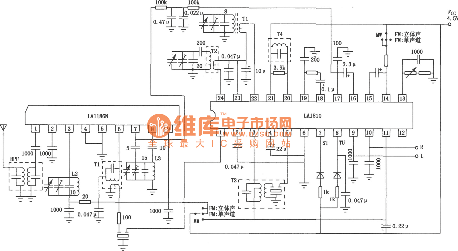 la1810/1811 am/fm立体声收音机电路图