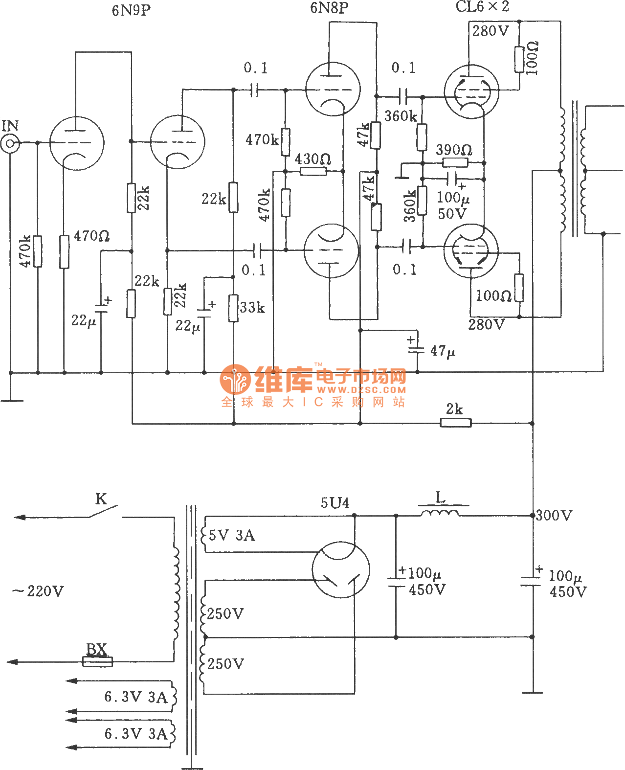 相关元件pdf下载:6n9p   6n8p   cl6   5u4