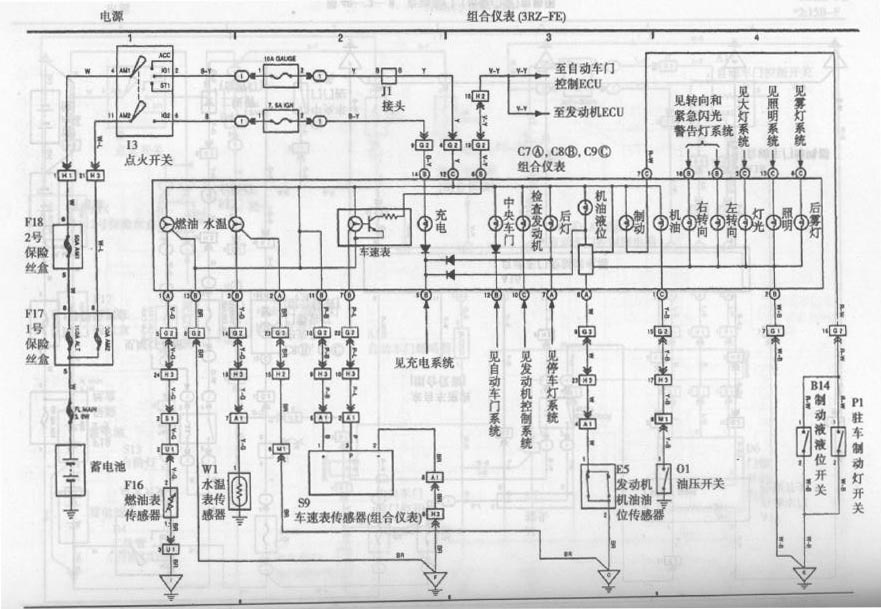 丰田考斯特客车组合仪表电路图一