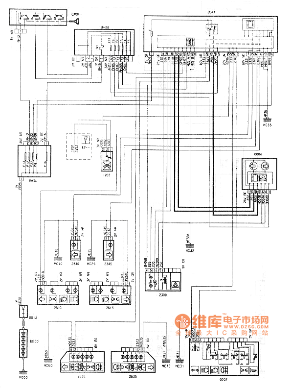 神龙毕加索2.0l轿车转向灯电路图