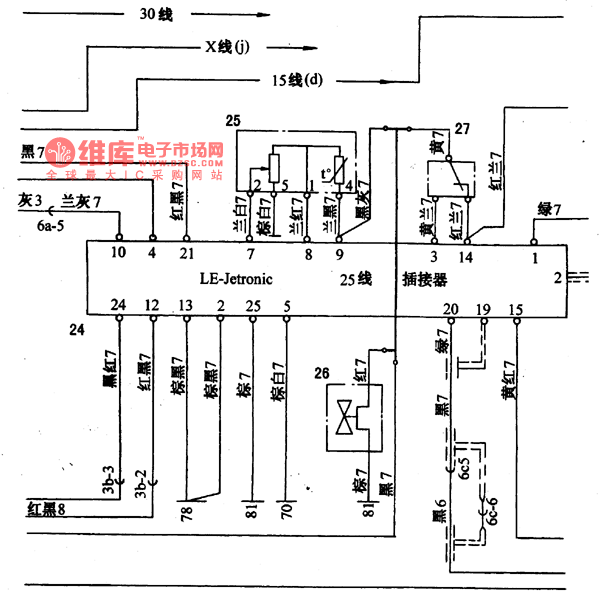 桑塔纳(32mp003182底盘)电子控制燃油喷射系统电路图