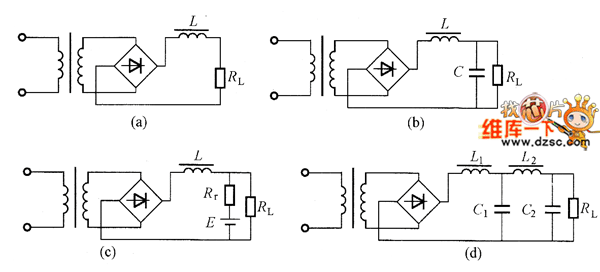 为此,可利用电感线圈对直流的即电感滤波.图示出了几种电感滤波电路.