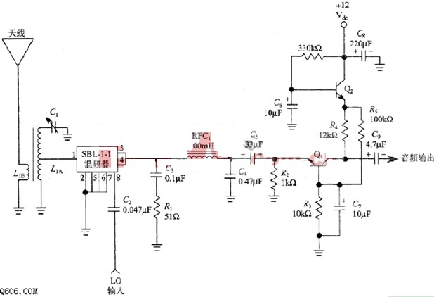 一级音频的直接变频接收机混频器电路图