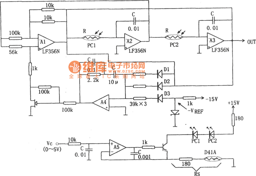 lf356n构成的宽频带正弦波压控振荡器电路图