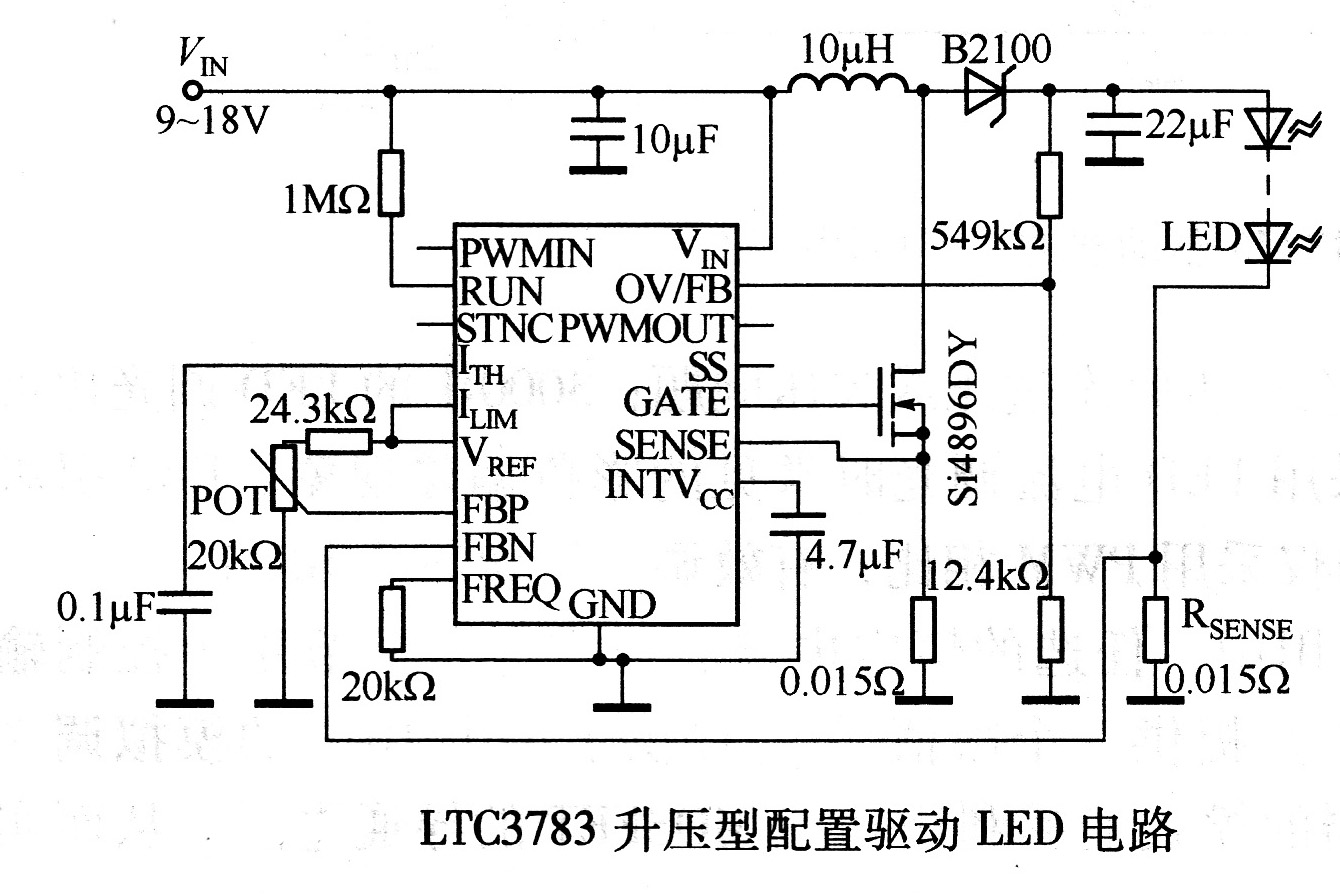 lt3783升压型配置驱动led电路