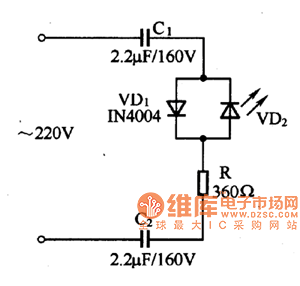 发光二极管市电电源指示电路图