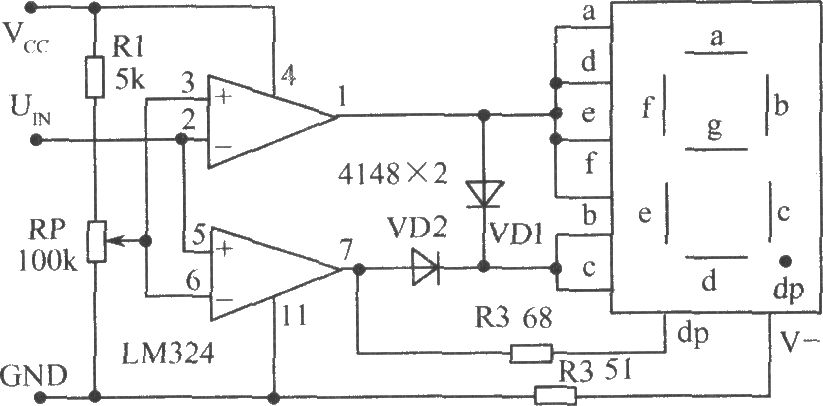 使用电压比较器lm324组成的电平测试电路