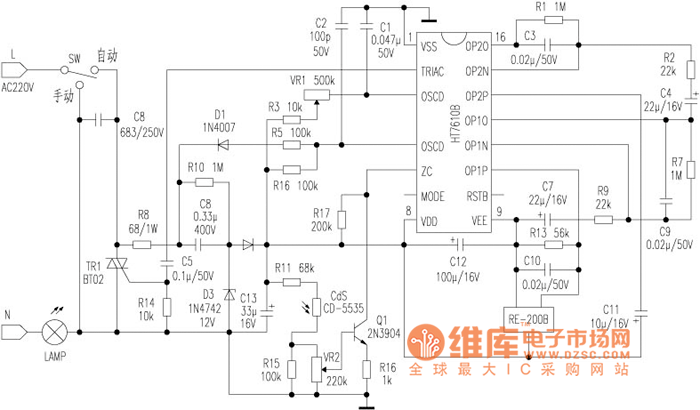 一款人体感应开关电路图