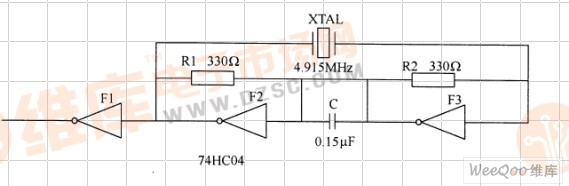 由74hc04组成的并联谐振振荡电路图