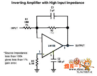 高输入阻抗的反相放大器电路图