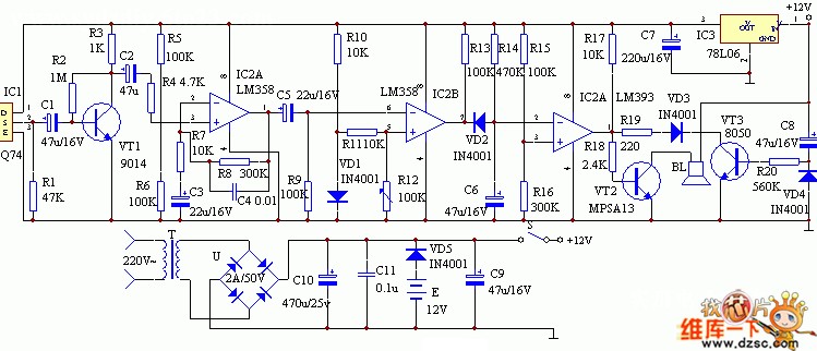 红外线探测报警器电路图