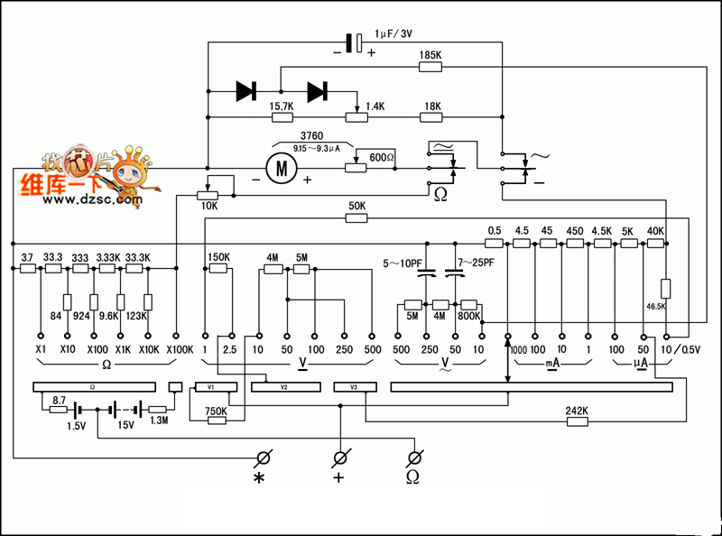 mf-10万用表电路图