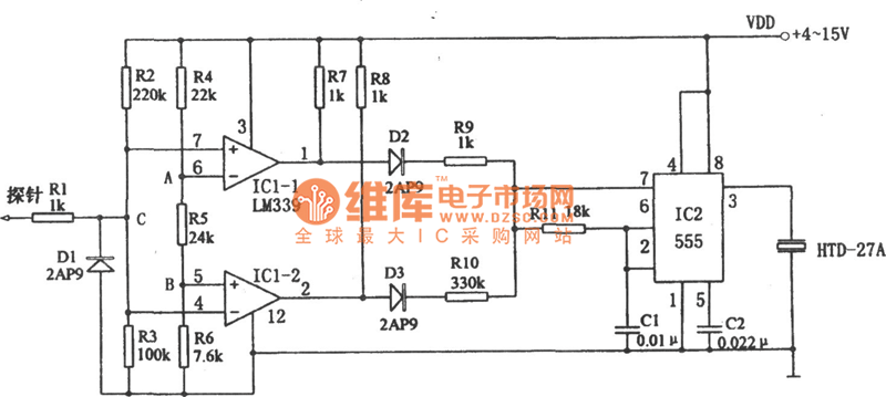 其中后两者组成音响电路,以音响频率的高低来判别ttl或cmos器件电平的