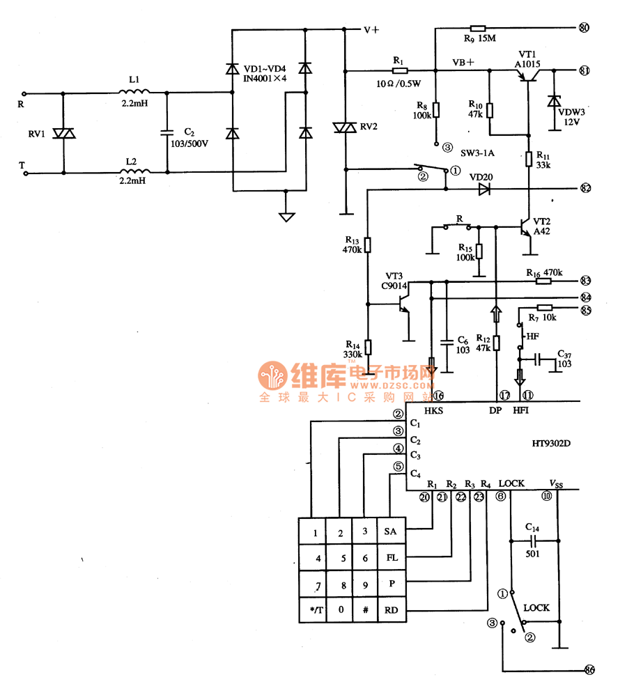 ht9302d集成电路的典型应用电路图(二)