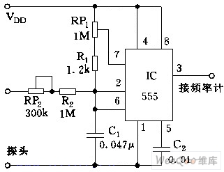 555用频率计测量电压的附加电路图