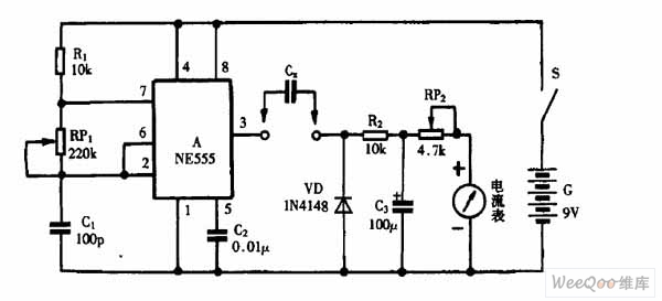 巧用ne555作线性电容测试仪电路图