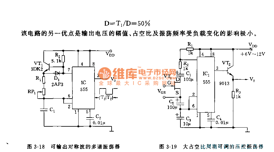 555可输出对称波的多谐振荡器电路