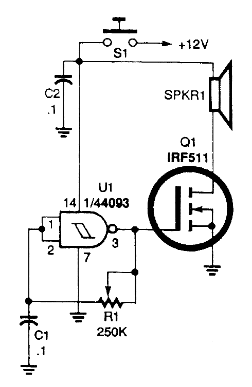 场效应晶体管的漏极驱动一个小的喇叭扬声器.