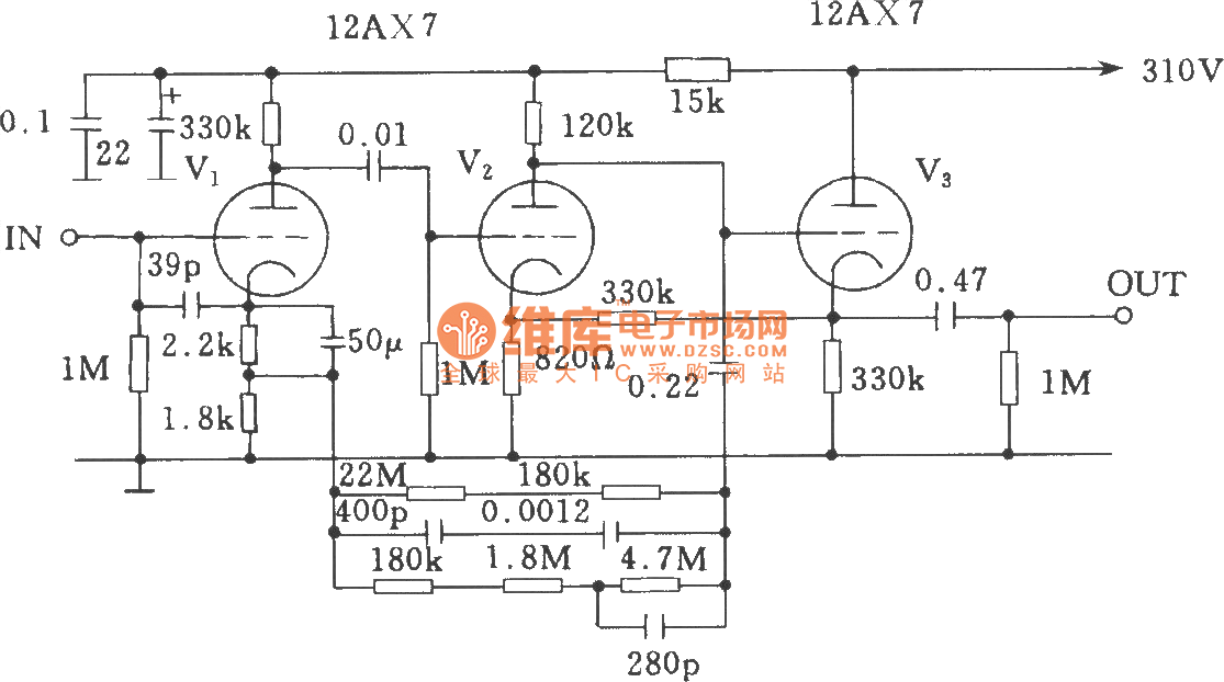 均衡放大電路 摘要: 相關元件pdf下載:12ax7