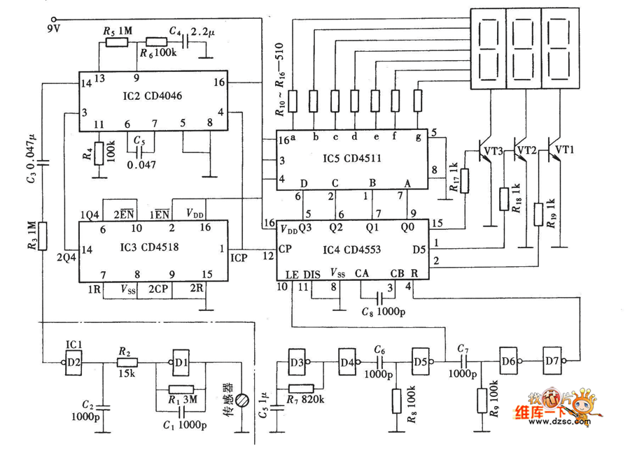 關於數顯式自動巡檢電路圖(cd4520,cd4511,cd4067)